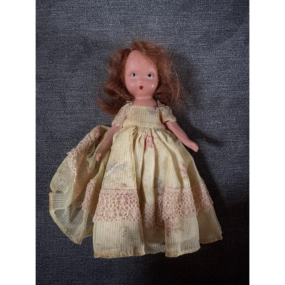 Vtg Nancy Ann Storybook Doll Ring Around A‎ Rosy 5.5 in Bisque Yellow Dress 159